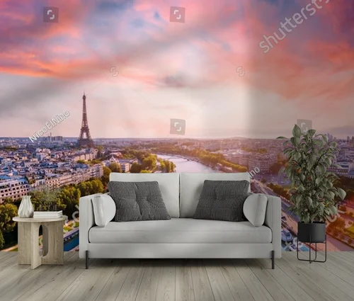 Romantyczna panorama Paryża o zachodzie słońca