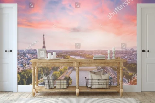 Romantyczna panorama Paryża o zachodzie słońca