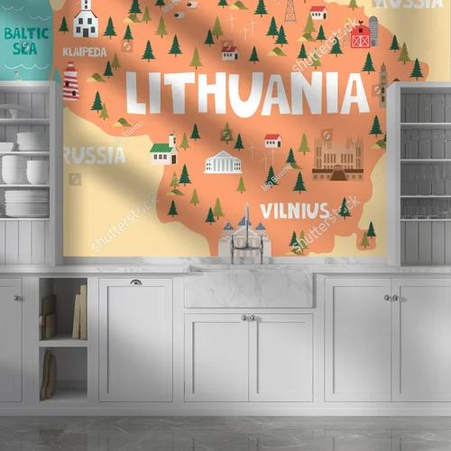 Malownicza mapa Litwy w pastelowych odcieniach