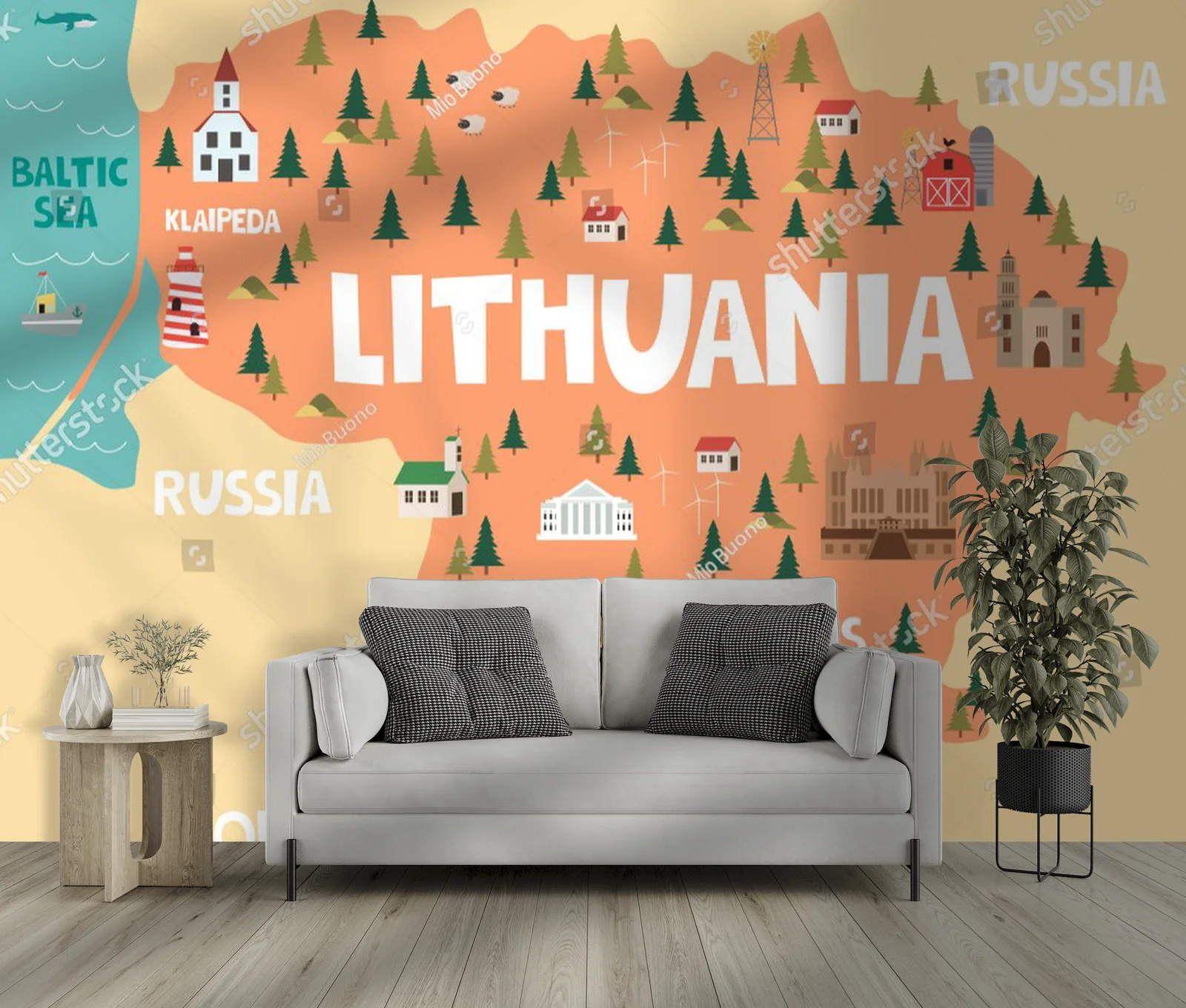 Malownicza mapa Litwy w pastelowych odcieniach
