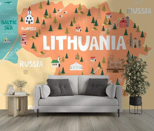 Malownicza mapa Litwy w pastelowych odcieniach