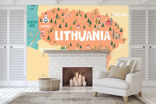 Malownicza mapa Litwy w pastelowych odcieniach