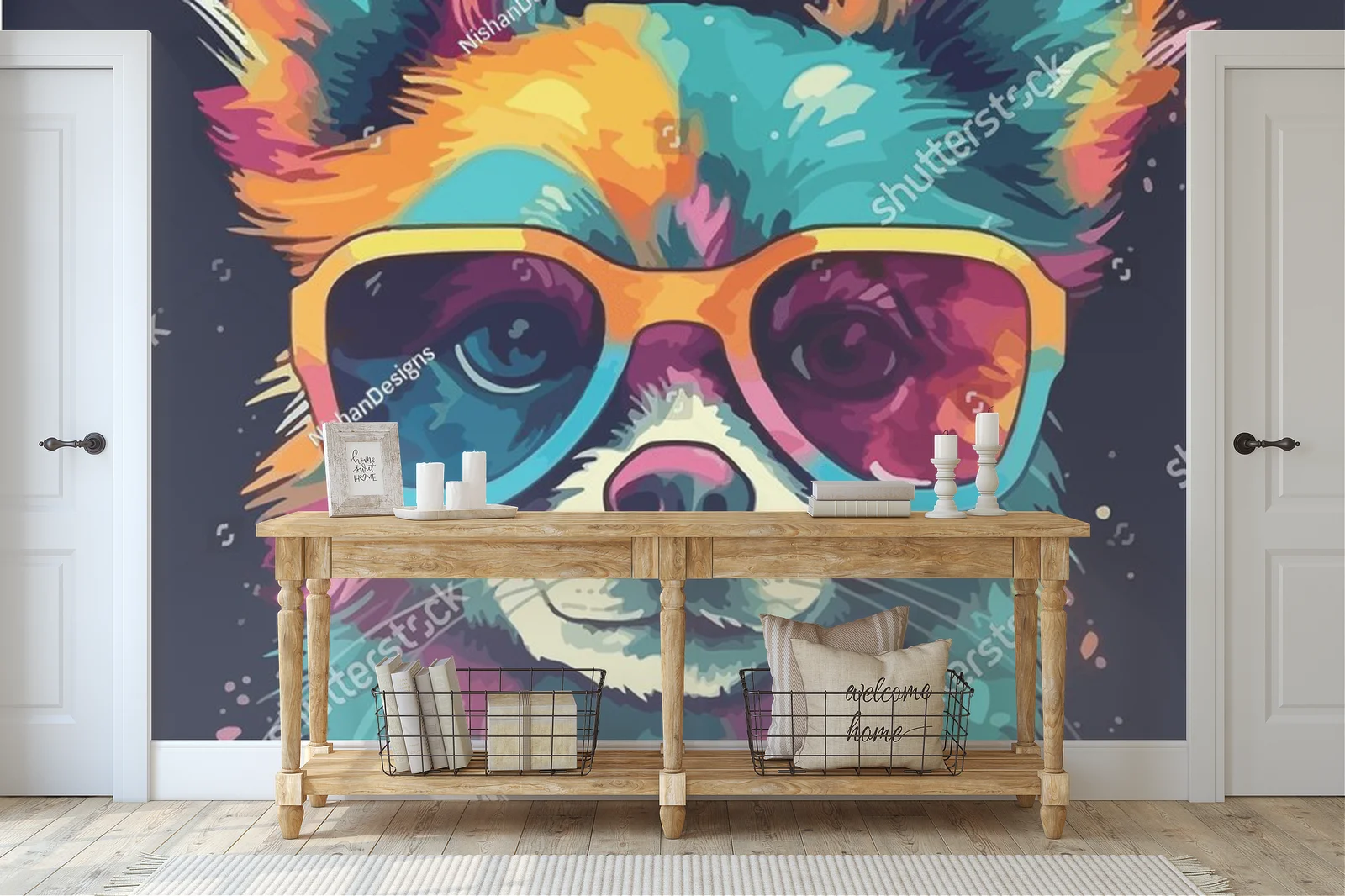 Kolorowa sztuka splash z psem w graffiti