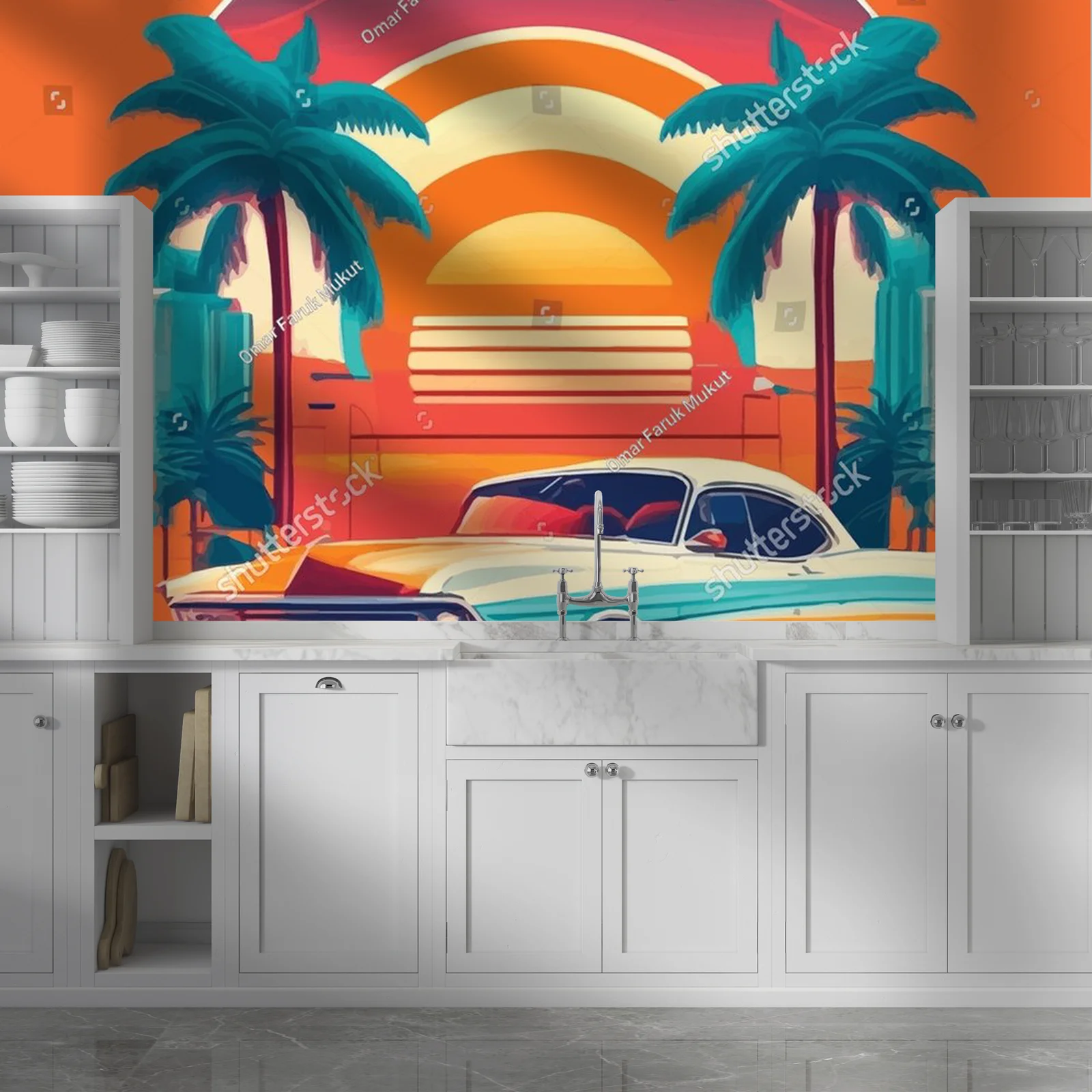 Miłość do klasyki: retro samochód na tle Miami
