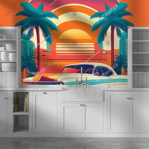 Miłość do klasyki: retro samochód na tle Miami
