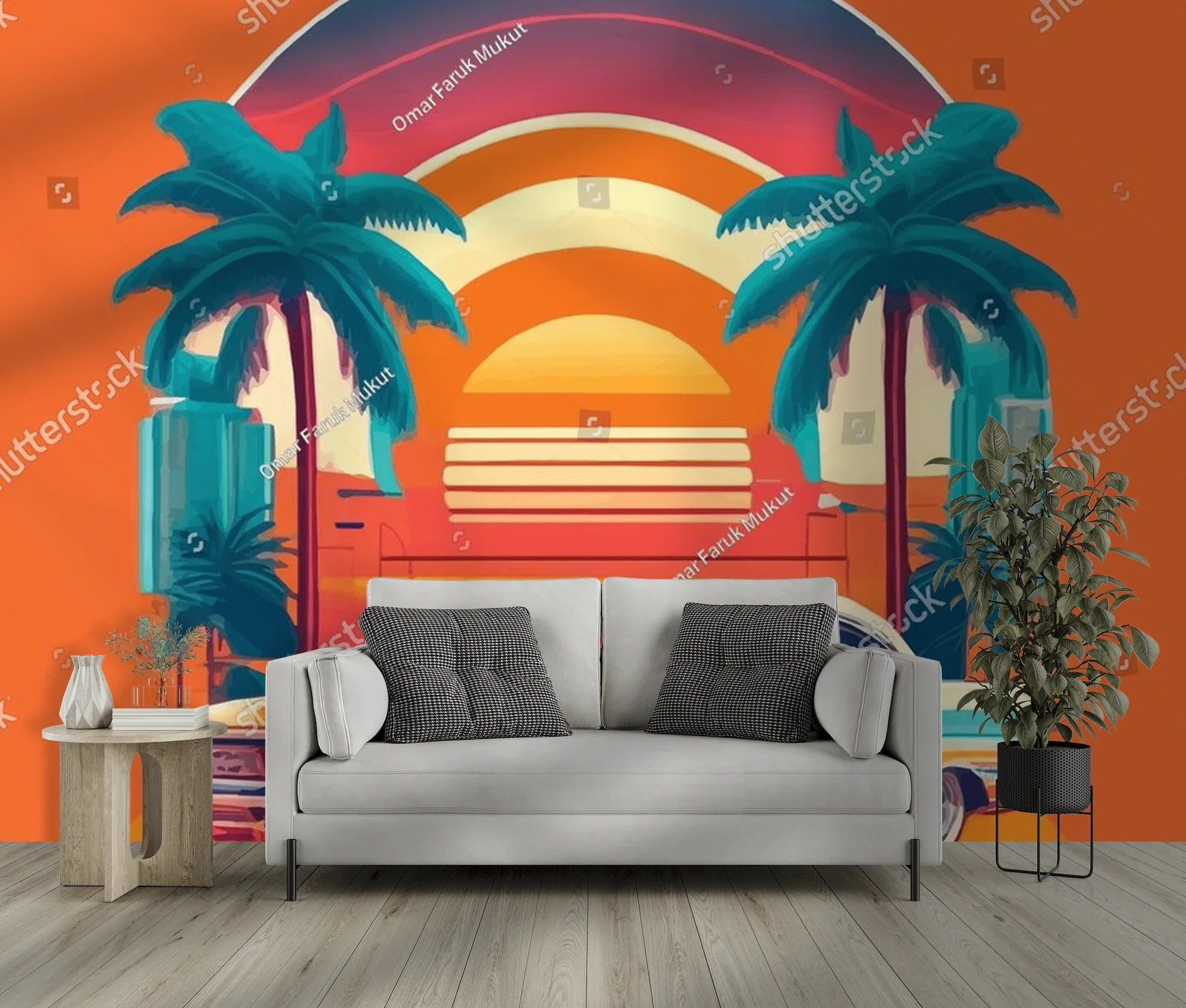 Miłość do klasyki: retro samochód na tle Miami