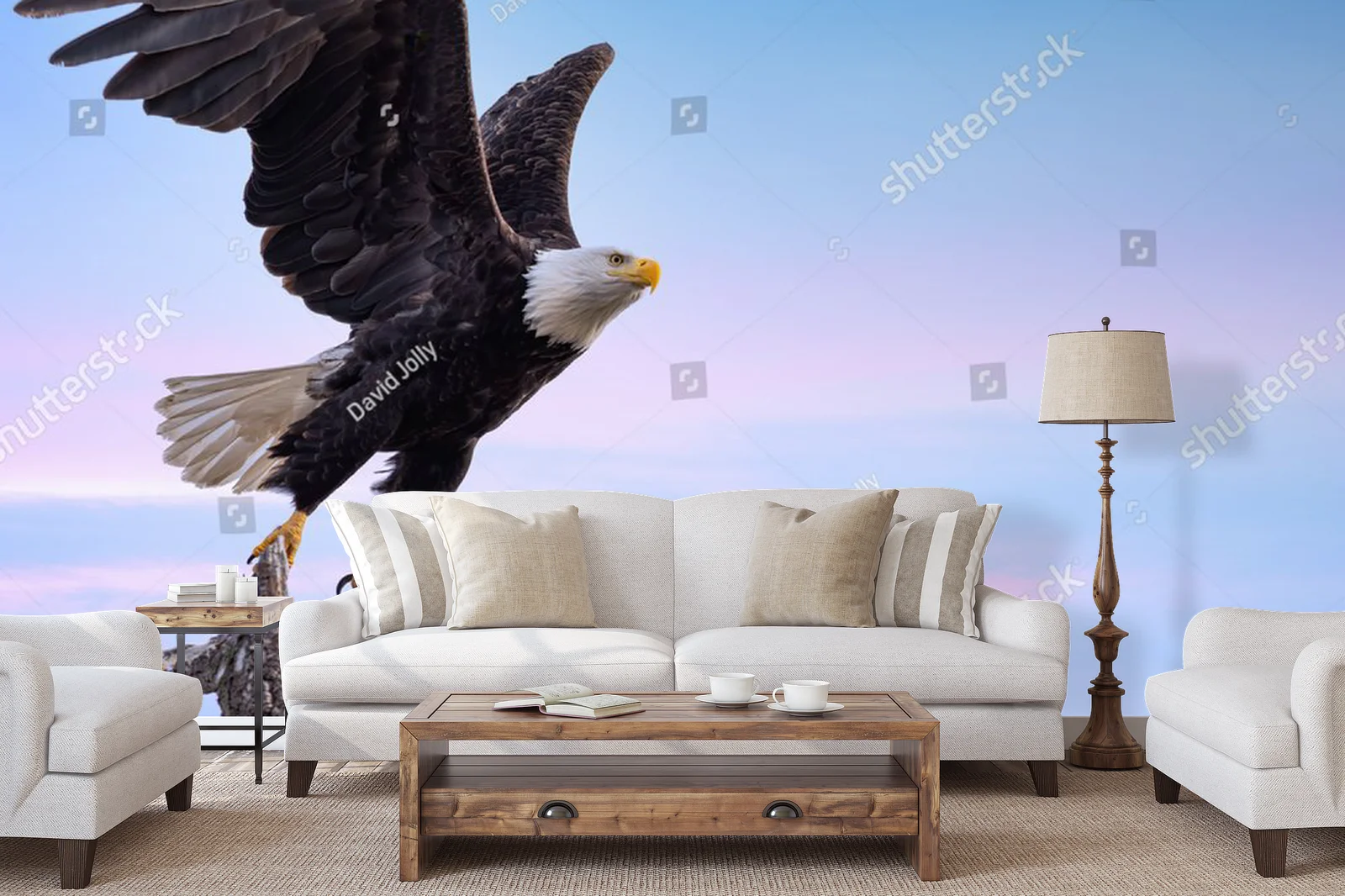 Bald Eagle w majestatycznym locie na niebieskim tle