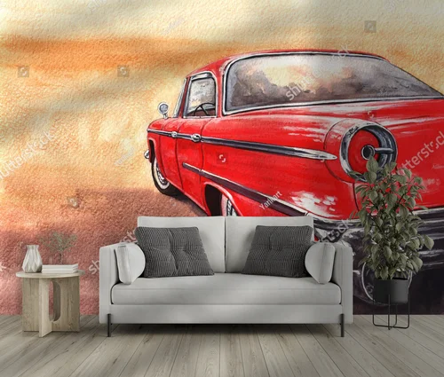 Retro auto w nostalgicznych barwach akwareli