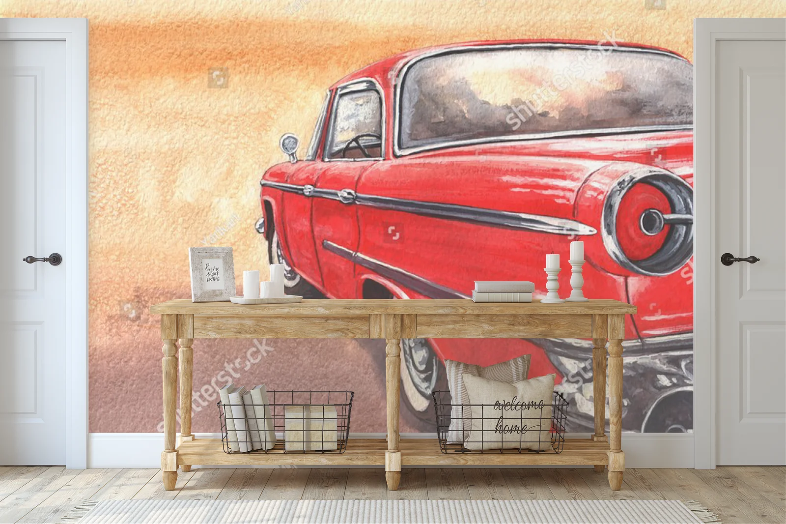 Retro auto w nostalgicznych barwach akwareli