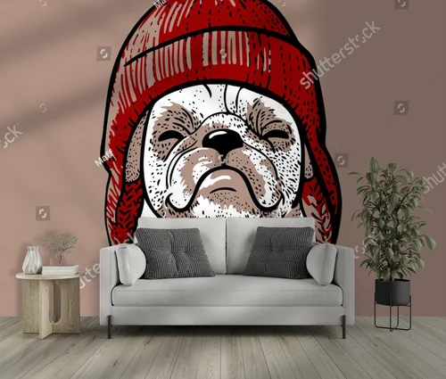 Uroczy pug w hipsterskim swetrze z pomponem