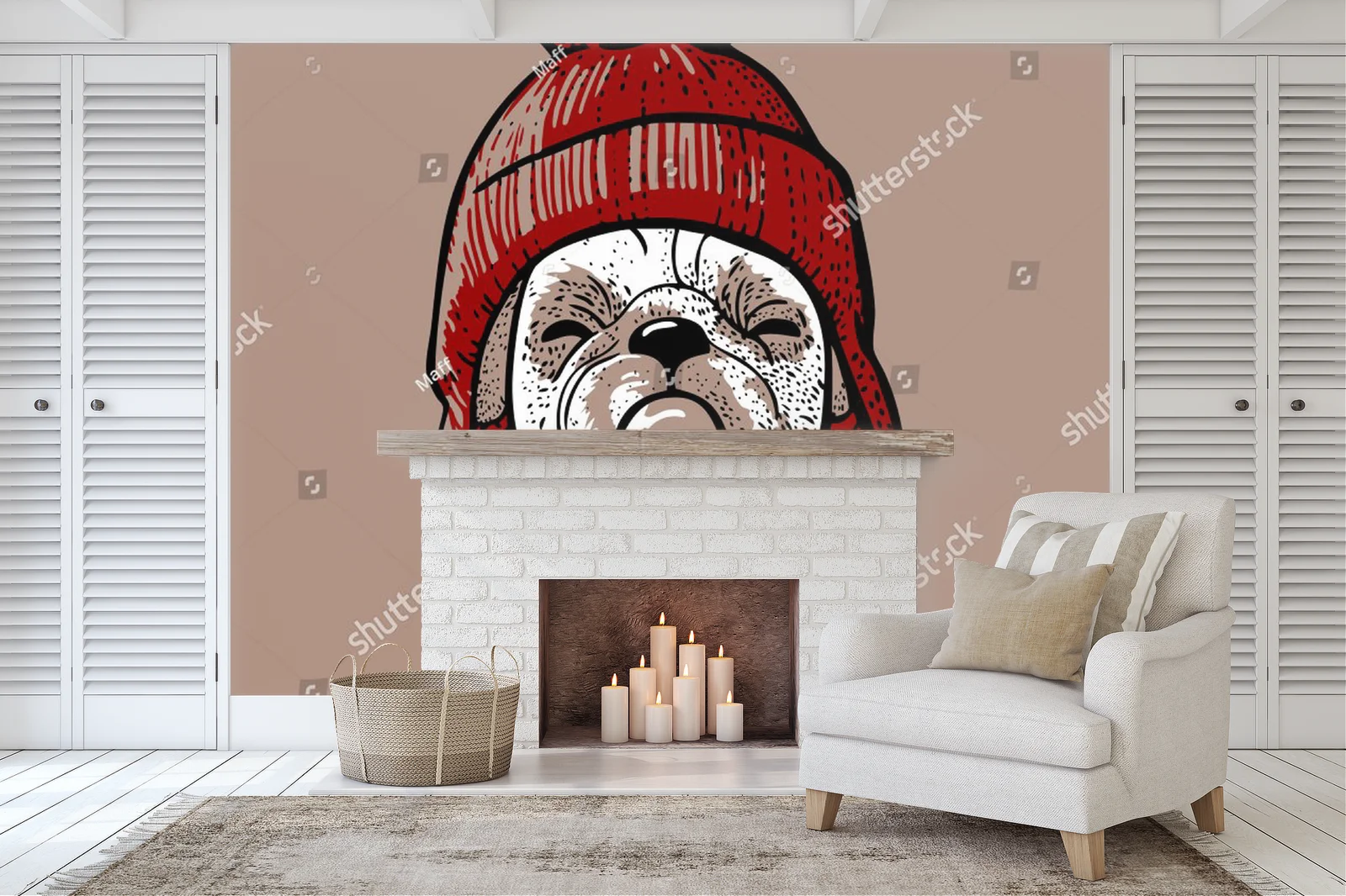 Uroczy pug w hipsterskim swetrze z pomponem