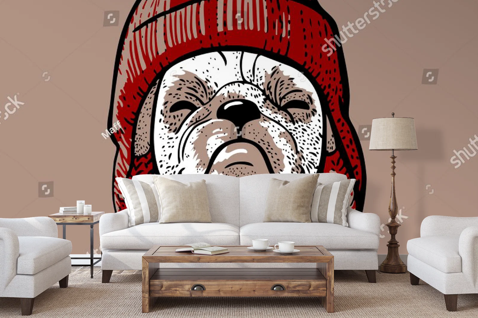 Uroczy pug w hipsterskim swetrze z pomponem