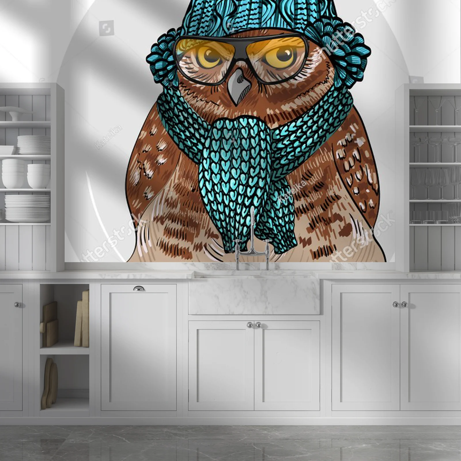 Urokliwy sowa w hipsterskim stylu