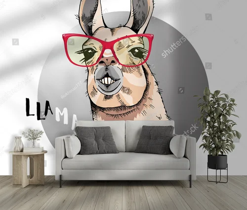 Humorystyczna llama w okularach w białych tonach