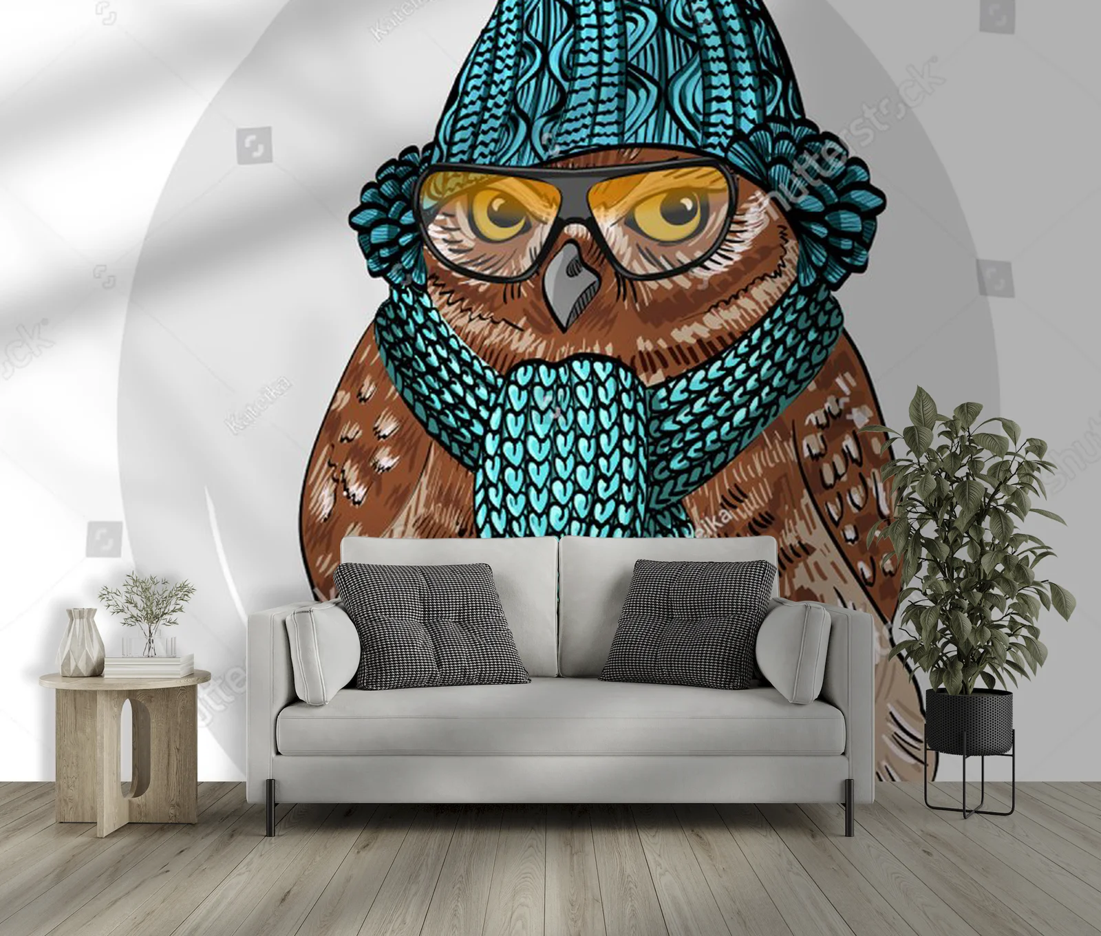 Urokliwy sowa w hipsterskim stylu