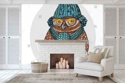 Urokliwy sowa w hipsterskim stylu