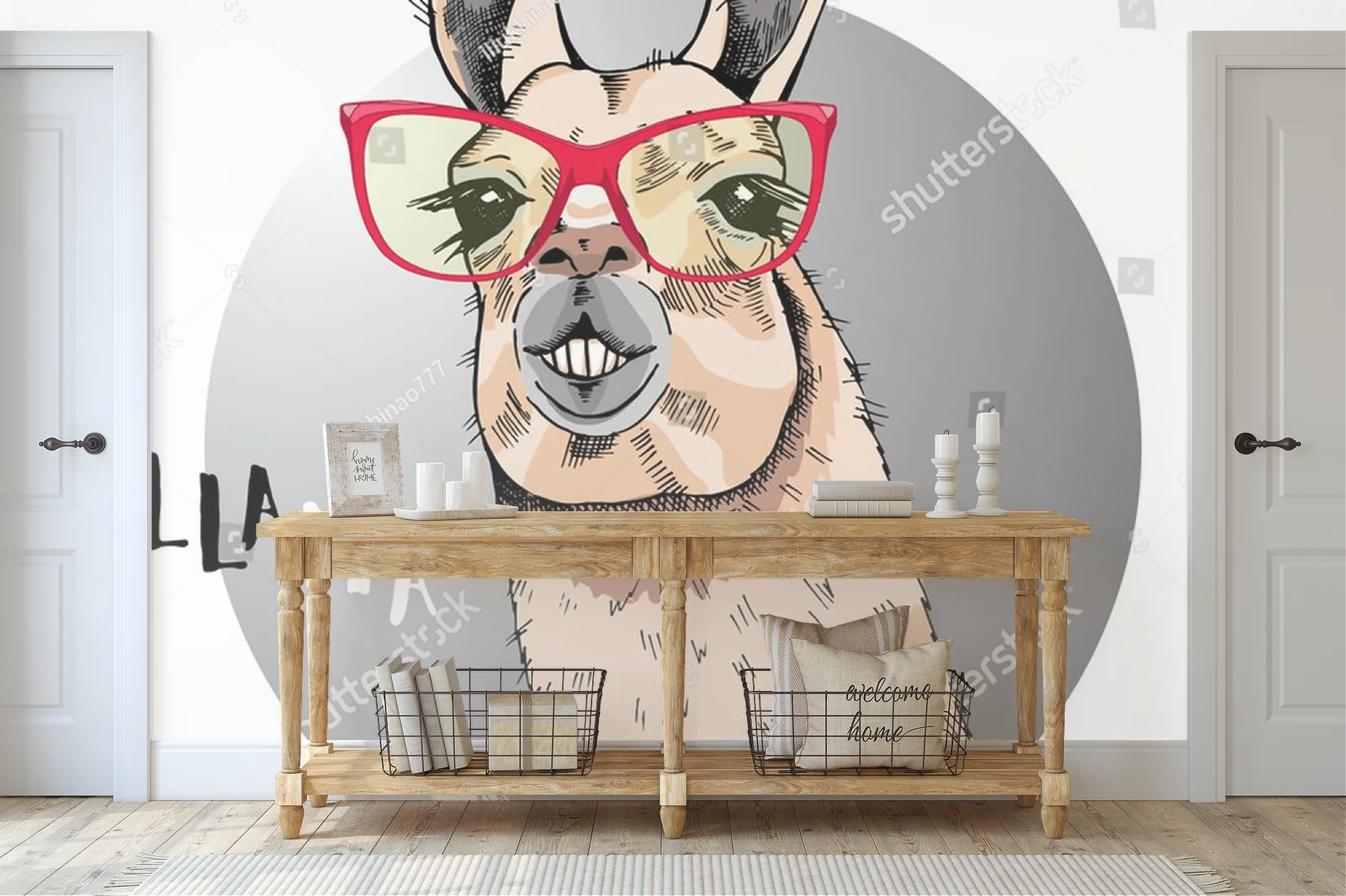 Humorystyczna llama w okularach w białych tonach
