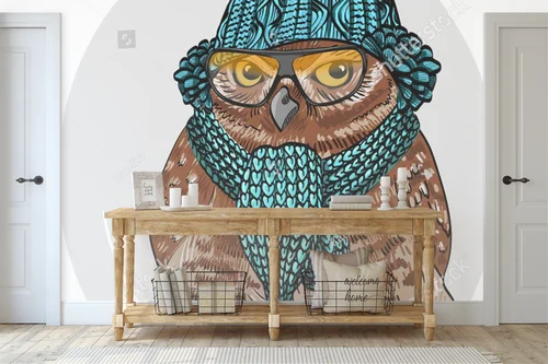 Urokliwy sowa w hipsterskim stylu