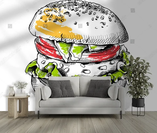Apetyczny burger w białej, vintage aranżacji