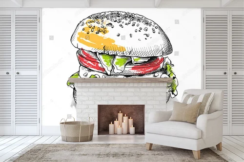 Apetyczny burger w białej, vintage aranżacji