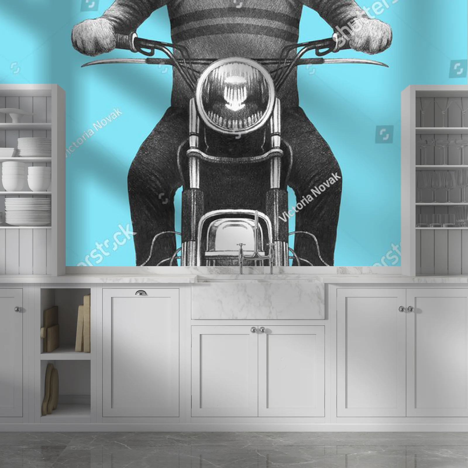 Uroczy tygrys na motocyklu w pastelowych odcieniach