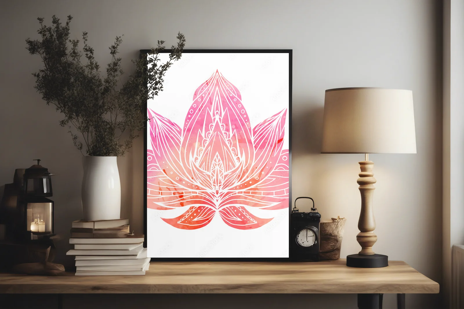Kolorowy Lotus z boho akcentem na wodnym tle