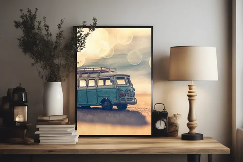Wintage miniaturowy van w pastelowych odcieniach