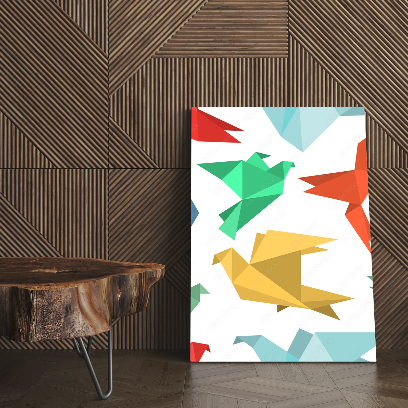 Papierowe ptaki w stylu origami - opuszczone w bieli