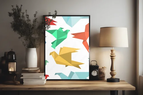 Papierowe ptaki w stylu origami - opuszczone w bieli