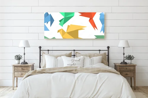 Papierowe ptaki w stylu origami - opuszczone w bieli