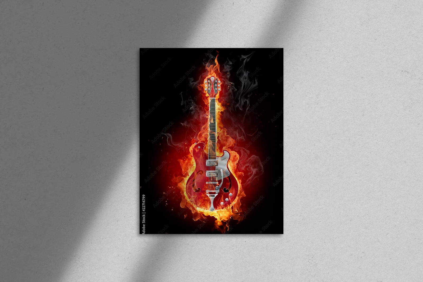 Płonąca gitara w intensywnych odcieniach