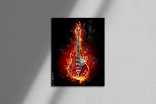 Płonąca gitara w intensywnych odcieniach