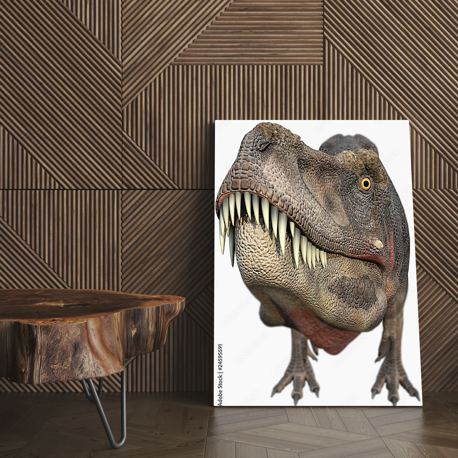 Gigantyczny T-Rex z wielką głową w delikatnych tonach