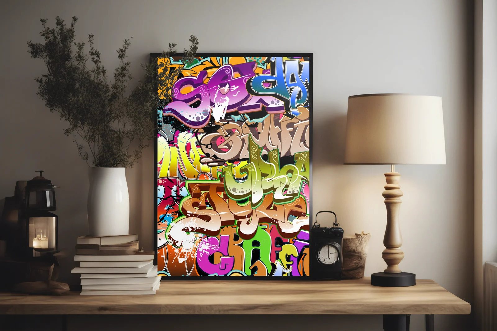 Dynamiczna energia miejskiego graffiti w intensywnych kolorach