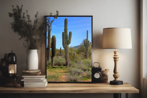Wielobarwne kaktusy saguaro w wiosennej odsłonie