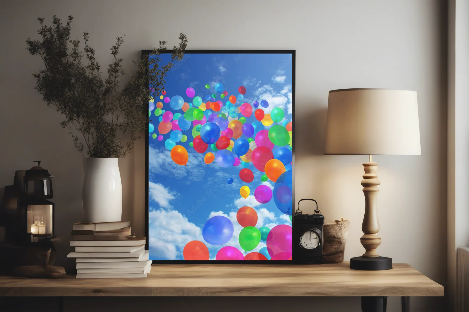 Radosne balony na błękitnym niebie