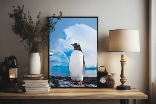 Penguin w otoczeniu skalnych majestatów