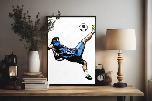 Dynamiczna ilustracja piłkarza w białych tonach