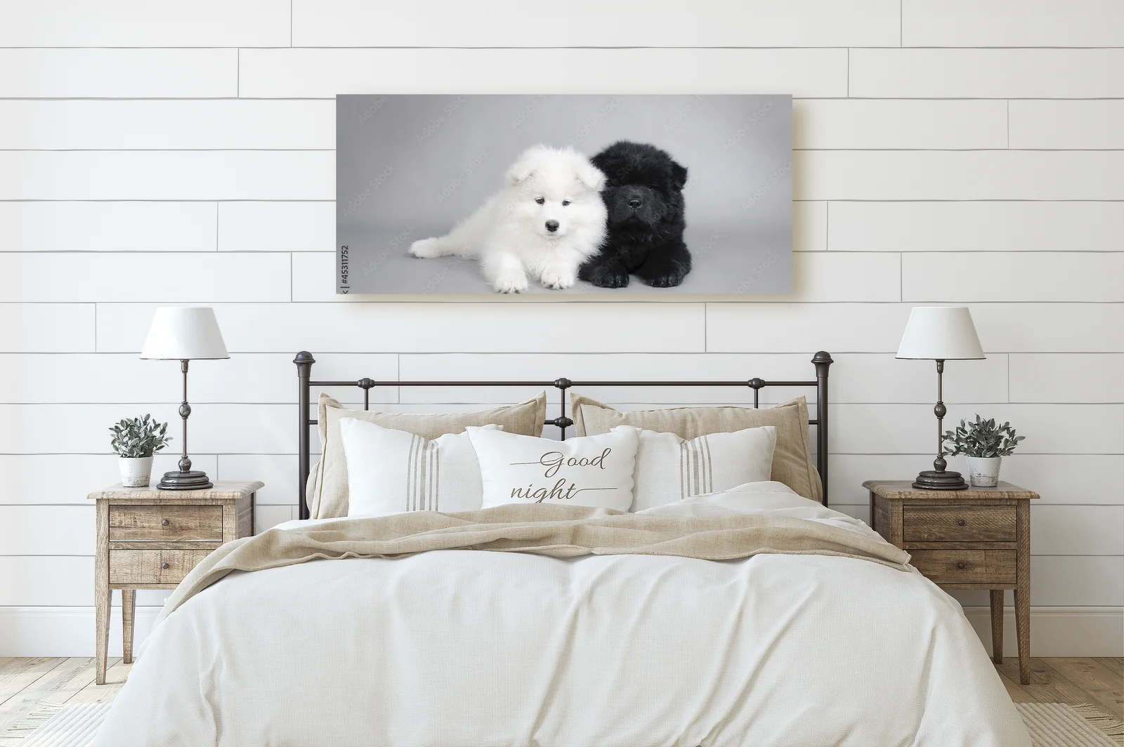 Urocze szczenięta Chow Chow i Samoyed w szarościach