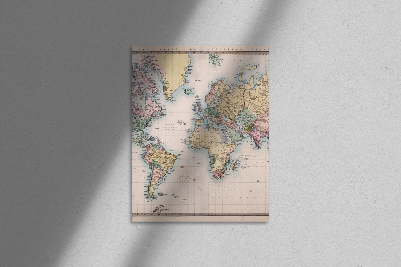 Old Antique World Map na Projekcji Mercatora