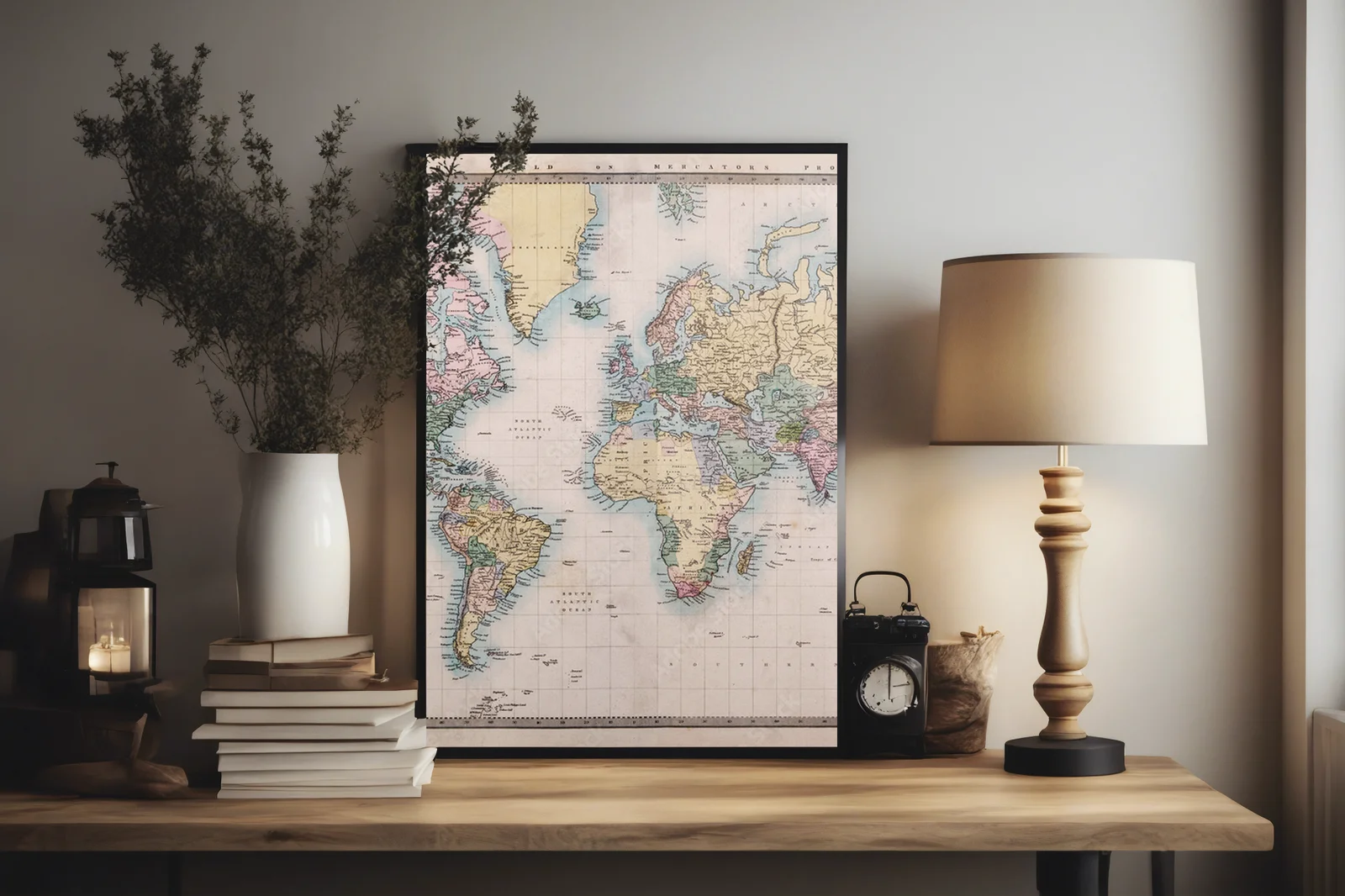 Old Antique World Map na Projekcji Mercatora