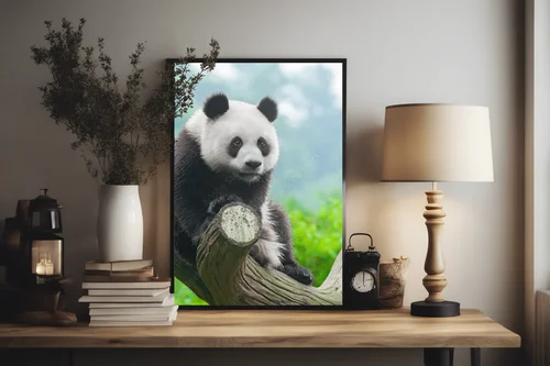 Urocza panda na wroczywych gałęziach drzew