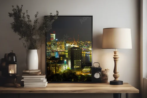 Nocna panorama Rotterdamu w głębokich odcieniach