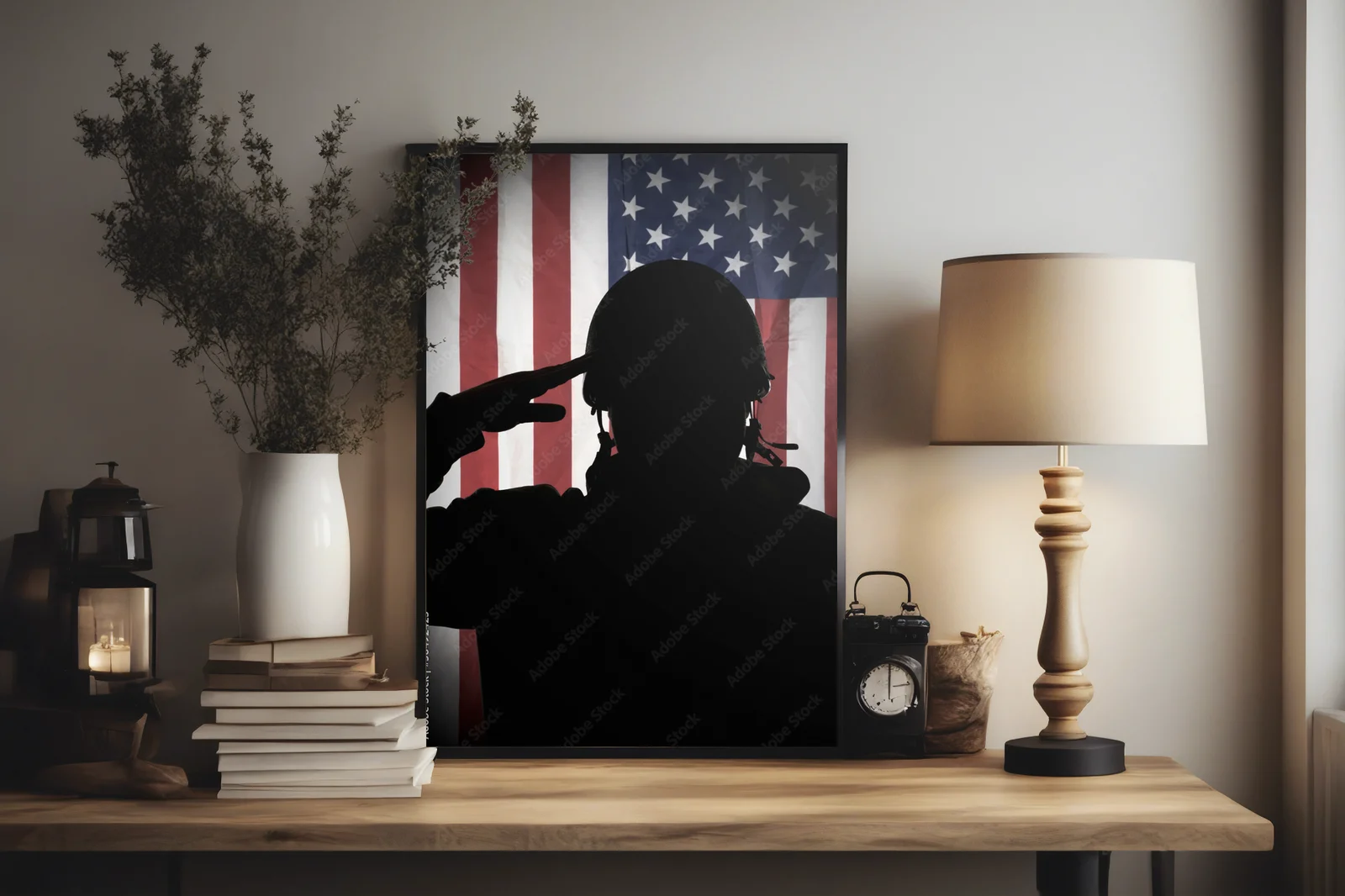 Patriotyczna sylwetka żołnierza z flagą USA