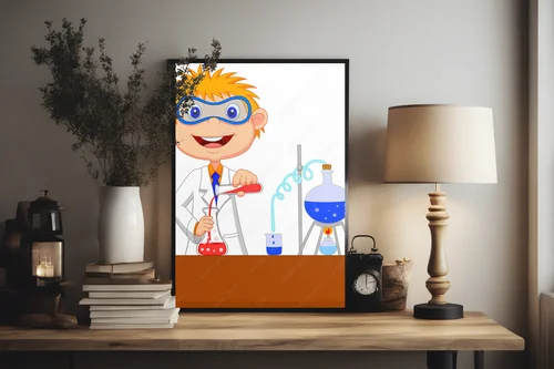 Radosny chłopiec zanurzony w chemicznym odkrywaniu