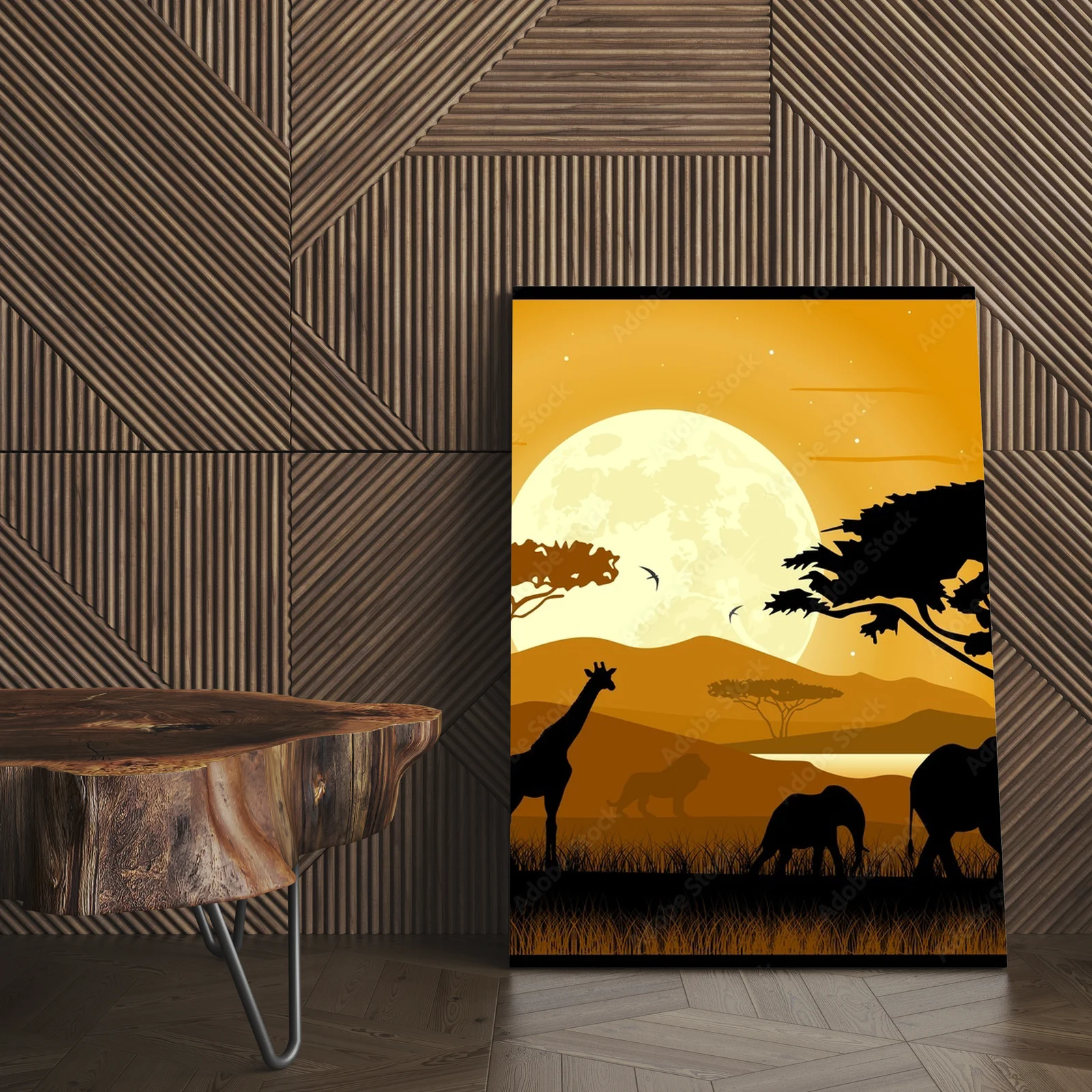 Tajemnicza savanna afrykańska w nocnej scenerii
