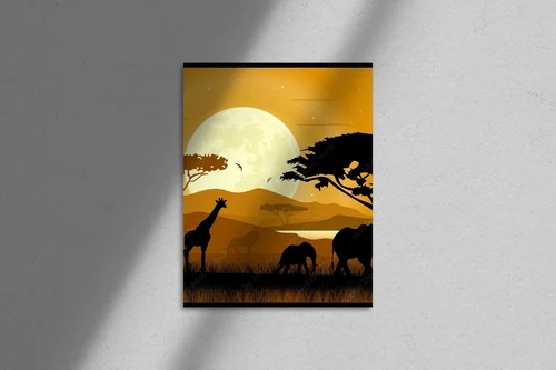 Tajemnicza savanna afrykańska w nocnej scenerii