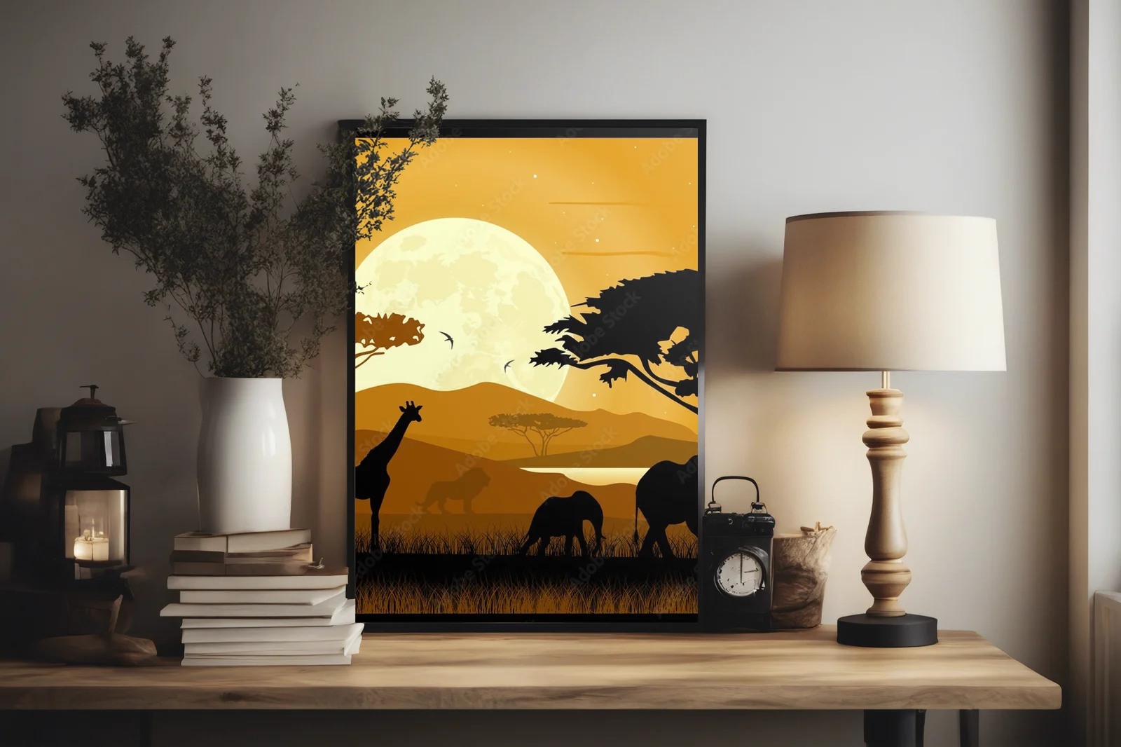Tajemnicza savanna afrykańska w nocnej scenerii