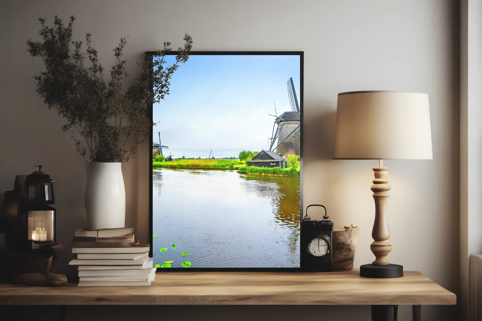 Sielankowy pejzaż Kinderdijk w delikatnych odcieniach