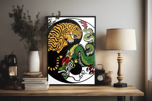 Smok i tygrys w harmonijnym tańcu yin yang